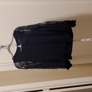 3. Tops - Pelude batwing evening blouse. Chiffon overlay with eyelash lace